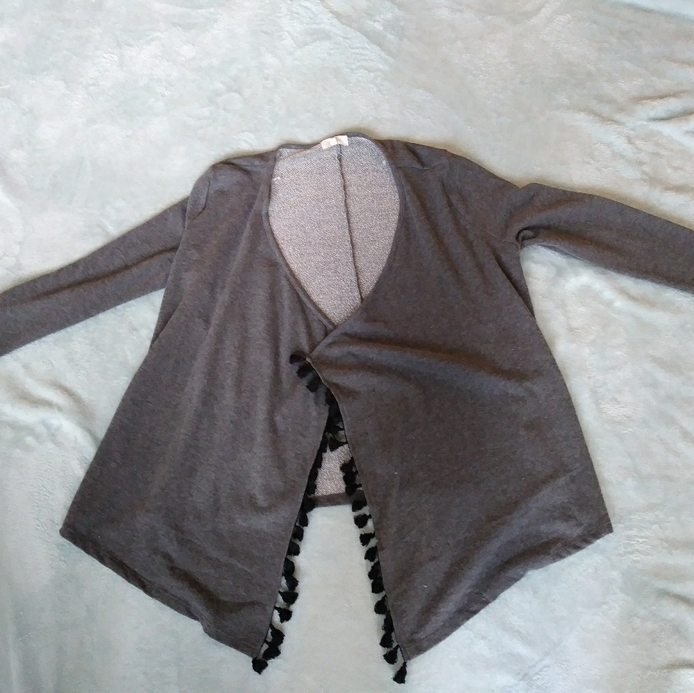 Gray Cardigan with Black Tassels